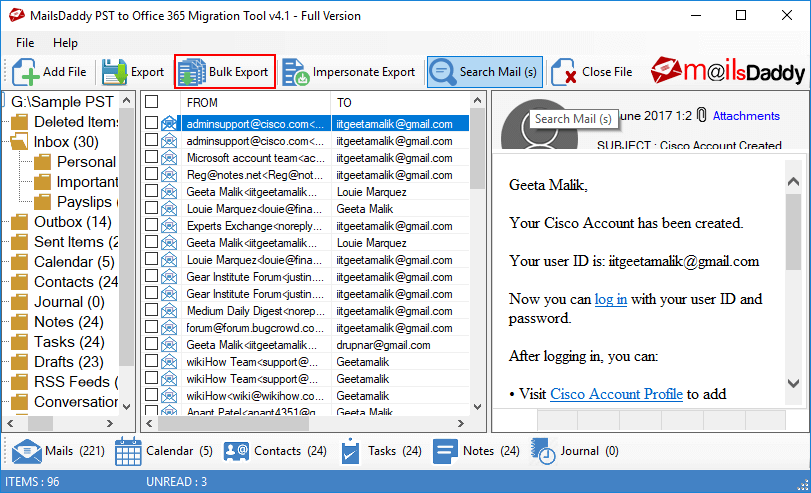 screenshot of MailsDaddy PST to Office 365